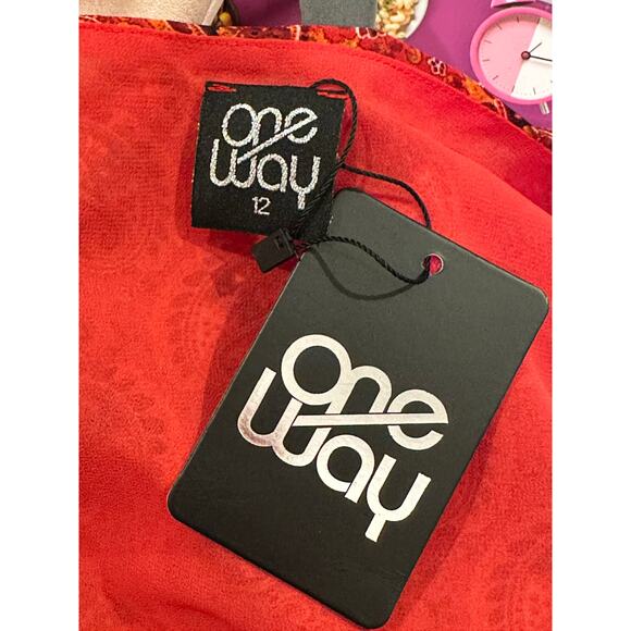 One Way Wrap Around Paisley Mini Dress Long Sleeves Red/Orange 12 - Picture 12 of 13